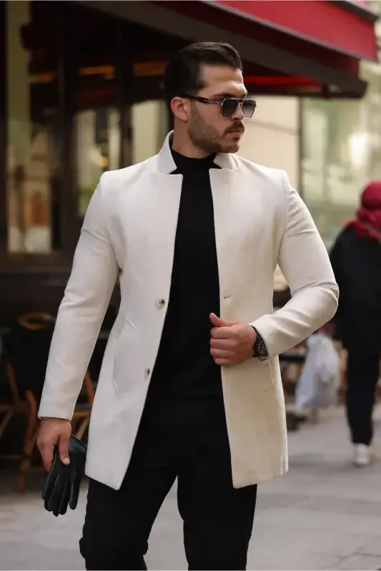 Erkak Ekru Slim Fit Tik Yoqa Qash Kaban-Ekru - 2