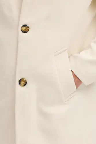Erkak Ekru Slim Fit Tik Yoqali Kaşmir Palto - Ekru - 7