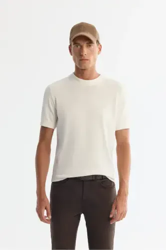 Erkak Ekru yarim balıkçı yoqa qisqa kollu triko T-shirt B005025-Ekru - 1