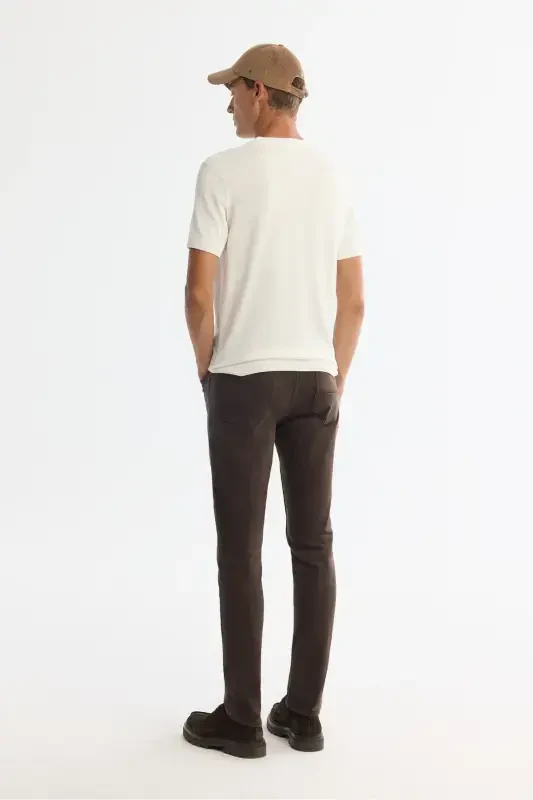 Erkak Ekru yarim balıkçı yoqa qisqa kollu triko T-shirt B005025-Ekru - 3