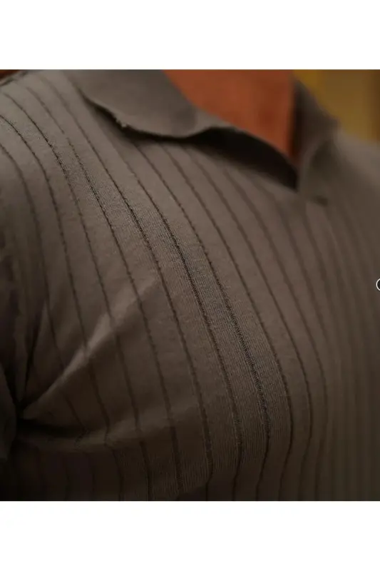 Erkak Fitilli Polo Yoqali Trikotaj T-Shirt-Antratsit - 2