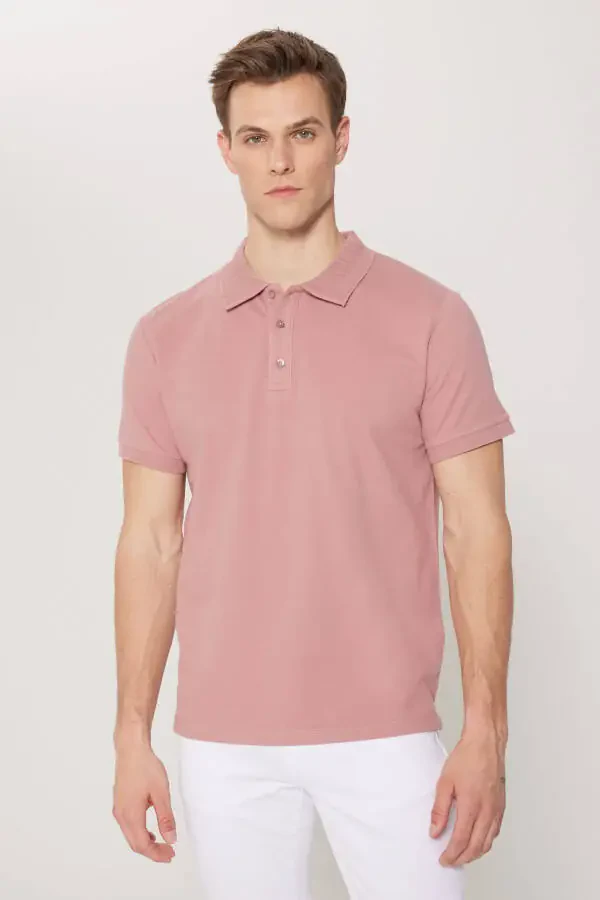 Erkak gul qurisi %100 paxta bukilmaydigan pike polo yoqali slim fit tor kesimli futbolka - 2