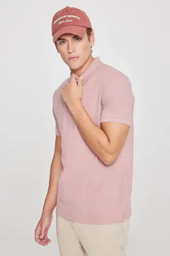 Erkak gul qurisi %100 paxta bukilmaydigan pike polo yoqali slim fit tor kesimli futbolka - 6