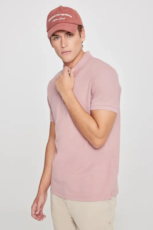 Erkak gul qurisi %100 paxta bukilmaydigan pike polo yoqali slim fit tor kesimli futbolka - 6