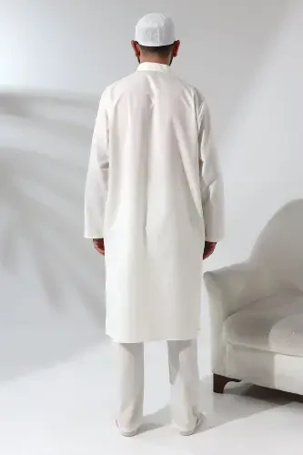 Erkak Haj va Umra kiyimi Ikki qismli pastki va ustki Afg'on to'plami Krem-Krem - 2