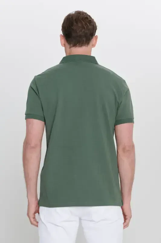 Erkak Haki 100% Paxta Qizarib ketmaydigan Pike Polo Yoqali Slim Fit Tor Kesim Futbolka-Haki - 6