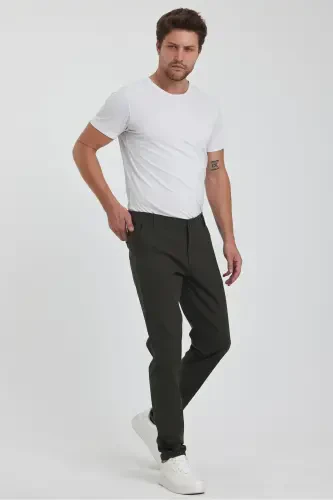 Erkak Haki Gabardin Paxta Slim Fit Elastik Chino Shim-Haki - 4