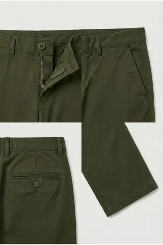 Erkak Haki Gabardin Paxta Slim Fit Elastik Chino Shim-Haki - 4