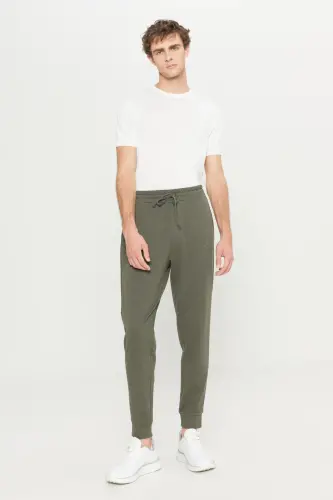 Erkak Haki Melanj Standart Fit Normal Kesim 2 Iplik Cho'ntakli Qulay Recycle Paxtali Jogger Sport Shim-HAKI MELANJ - 2