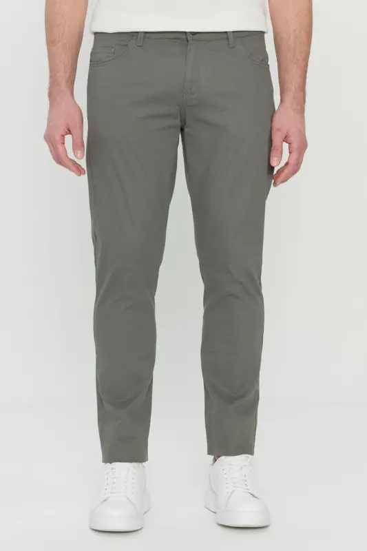 Erkak Haki Paxtalik Slim Fit Tor Kiyimli 5 cho'ntakli Elastik Kundalik Shim-Haki - 1