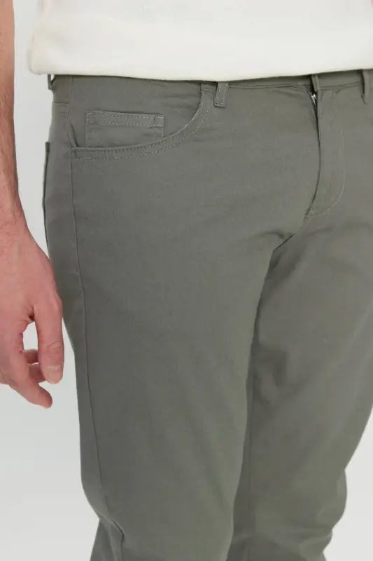 Erkak Haki Paxtalik Slim Fit Tor Kiyimli 5 cho'ntakli Elastik Kundalik Shim-Haki - 4