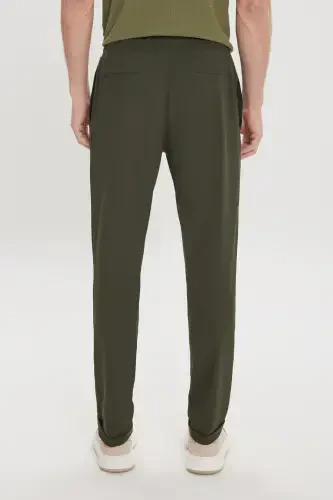 Erkak Haki Slim Fit Qulay Kesimli Belbog'li Yon Cho'ntakli Jogger Shim-Haki - 6