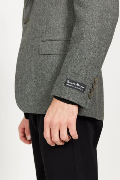 Erkak Haki Slim Fit Tor kesimli Mono yoqali jun palto - 6