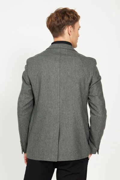 Erkak Haki Slim Fit Tor kesimli Mono yoqali jun palto - 7