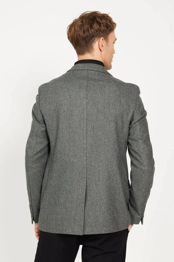 Erkak Haki Slim Fit Tor kesimli Mono yoqali jun palto - 7