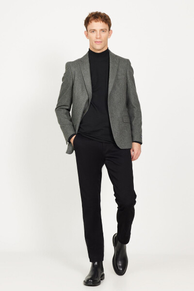 Erkak Haki Slim Fit Tor kesimli Mono yoqali jun palto - 2