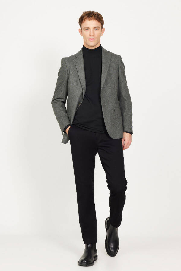 Erkak Haki Slim Fit Tor kesimli Mono yoqali jun palto - 2