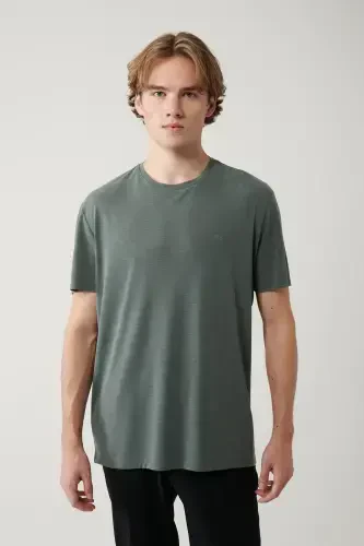 Erkak Haki Soft Touch Velosiped Yoqali T-shirt B001031-Haki - 1