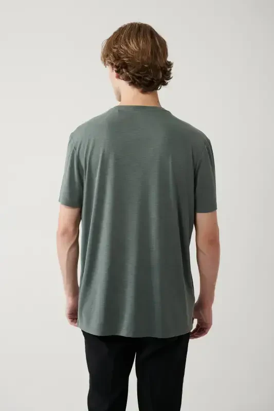 Erkak Haki Soft Touch Velosiped Yoqali T-shirt B001031-Haki - 4