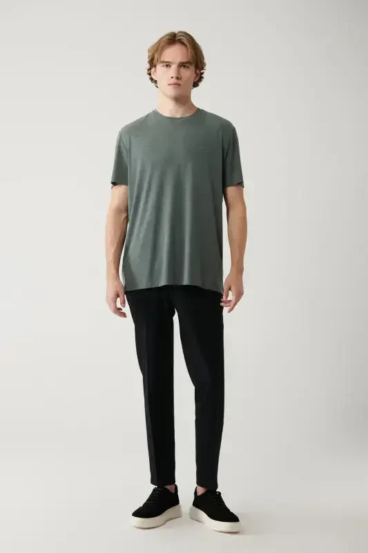 Erkak Haki Soft Touch Velosiped Yoqali T-shirt B001031-Haki - 5