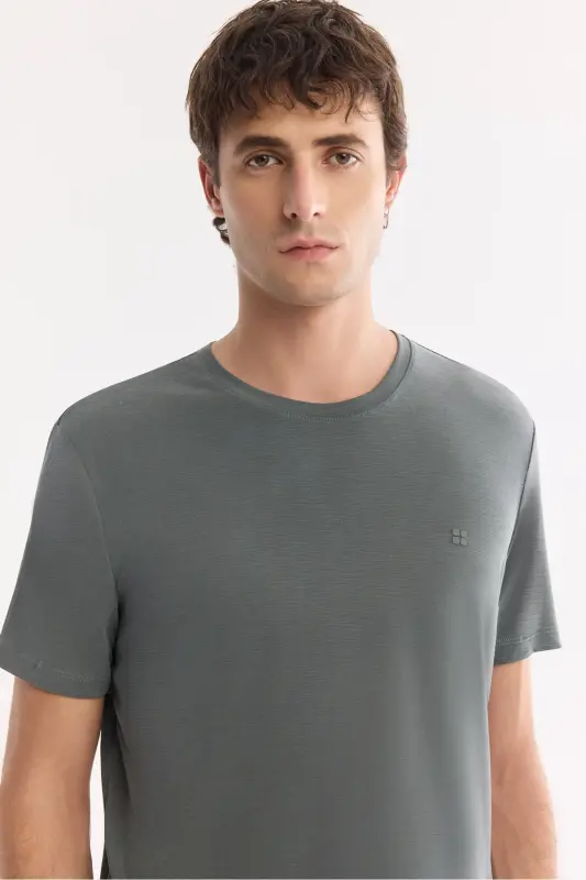 Erkak Haki Soft Touch Velosiped Yoqali T-shirt B001031-Haki - 3
