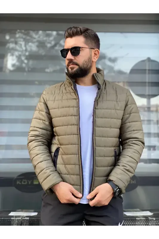 Erkak Haki Suv o'tkazmaydigan Fermuarlı Shishgan Kurtka-Haki - MEYASU