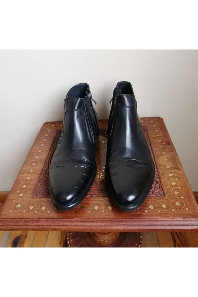 Erkak Haqiqiy Charm Qora Kroko Bosma Kombin Fermuar - İNCI