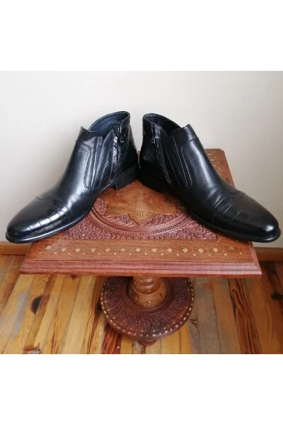 Erkak Haqiqiy Charm Qora Kroko Bosma Kombin Fermuar - 6