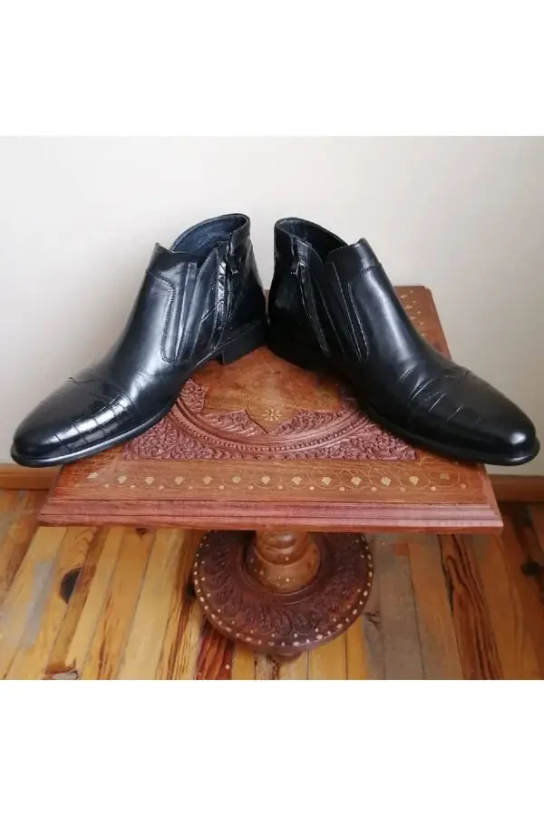 Erkak Haqiqiy Charm Qora Kroko Bosma Kombin Fermuar - 6