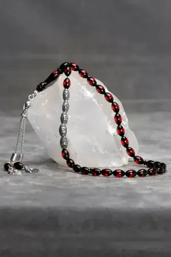 Erkak Hediyalik Harf Püskülli Kehribar Tasbeh, Ismli Tasbeh Qizil-s-Qizil Qora - 4