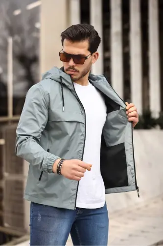 Erkak Ichi Astarlı Suvga Chidamli Kapüşonli Cho'ntakli Yomg'ir Palto-MINT 