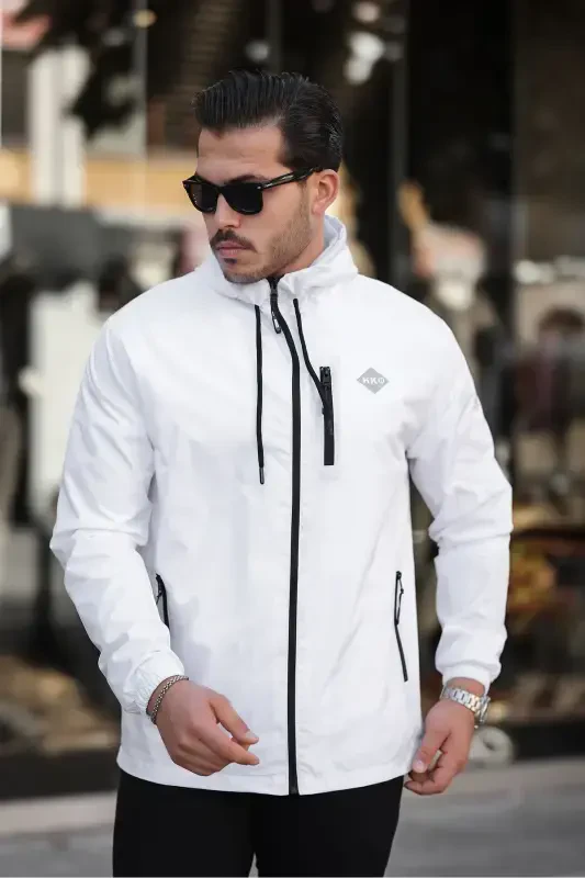 Erkak ichi astarlı suvga chidamli kapüşonli cho'ntakli yomg'ir paltosi-OQ - 3