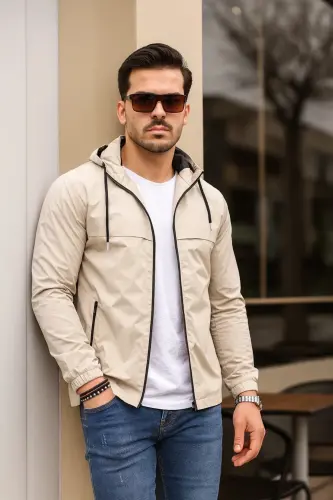 Erkak ichi astarlı suvga chidamli kapyushonli cho'ntakli yomg'ir paltosi-TOSH - 4