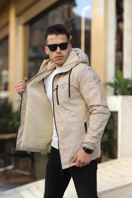 Erkak ichi mo'ynali suvga chidamli kapushonli cho'ntakli yomg'ir paltosi - TOS - 3