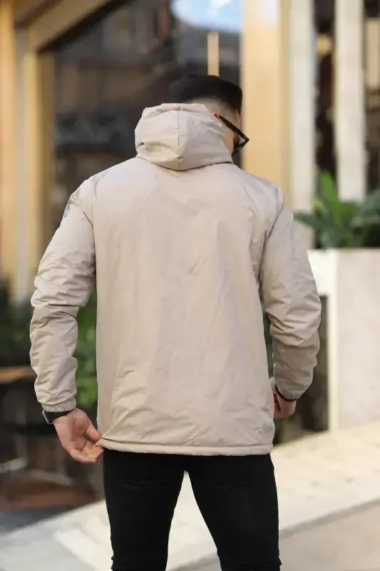 Erkak ichi mo'ynali suvga chidamli kapushonli cho'ntakli yomg'ir paltosi - TOS - 5