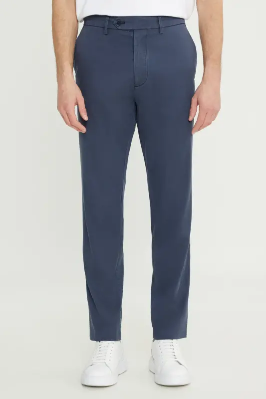 Erkak indigo-kulrang paxtalik slim fit tor kesimli yon cho'ntakli elastik kundalik shim - ALTINYILDIZ CLASSICS