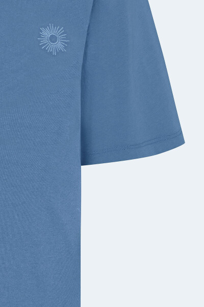Erkak Indigo Loose Fit Keng kesimli 100% paxta bosma velosiped yoqali futbolka - 16