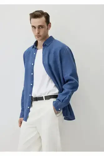 Erkak Indigo M0211564-18790 Uzun Kol Ko'ylak - MAVI (1)