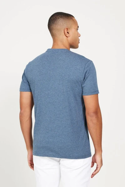 Erkak INDIGO MELANJ-INDIGO MELANJ 2 dona Slim Fit tor kesimli paxtali oddiy futbolka - 7