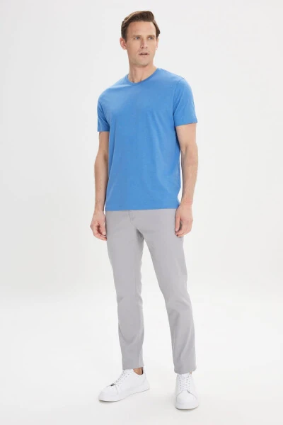 Erkak Indigo Slim Fit tor kesilgan 100% paxta velosiped yoqali futbolka - ALTINYILDIZ CLASSICS (1)