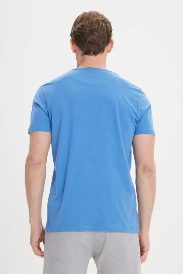 Erkak Indigo Slim Fit tor kesilgan 100% paxta velosiped yoqali futbolka - 5