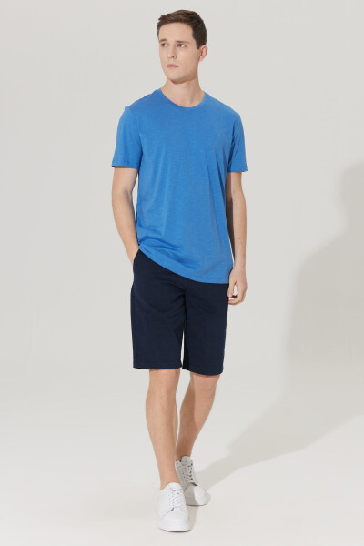 Erkak Indigo Slim Fit Tor Ko'rinishli Velosiped Yoqali 100% Paxta Logotipli Futbolka - Altınyıldız Classics (1)