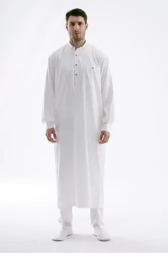 Erkak Jellabiya Fistan Haj va Umra - Oq - 1