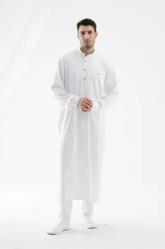 Erkak Jellabiya Fistan Haj va Umra - Oq - 5