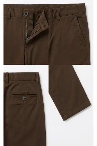 Erkak jigarrang gabardin paxta zig'ir Slim Fit elastik chino shim - jigarrang - 4