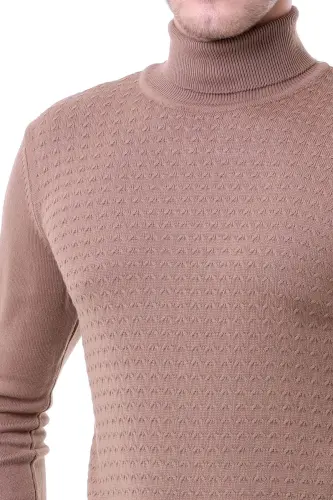 Erkak jigarrang regular fit naqshli balıkçı yaka - 4