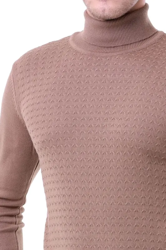 Erkak jigarrang regular fit naqshli balıkçı yaka - 4