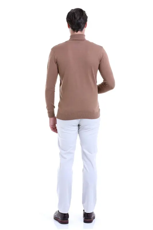 Erkak jigarrang regular fit naqshli balıkçı yaka - 5