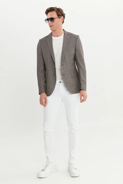 Erkak jigarrang Slim Fit tor kesilgan mono yoqali armür - ALTINYILDIZ CLASSICS (1)