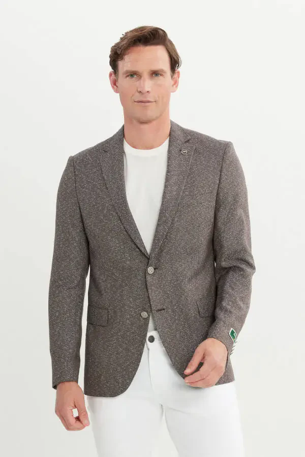 Erkak jigarrang Slim Fit tor kesilgan mono yoqali armür - 3